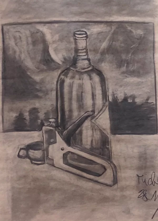 Ukázka z portfolia na SŠ, kresba uhlem 