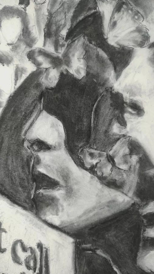 Koláž - uhel na papíře, A2 (detail)